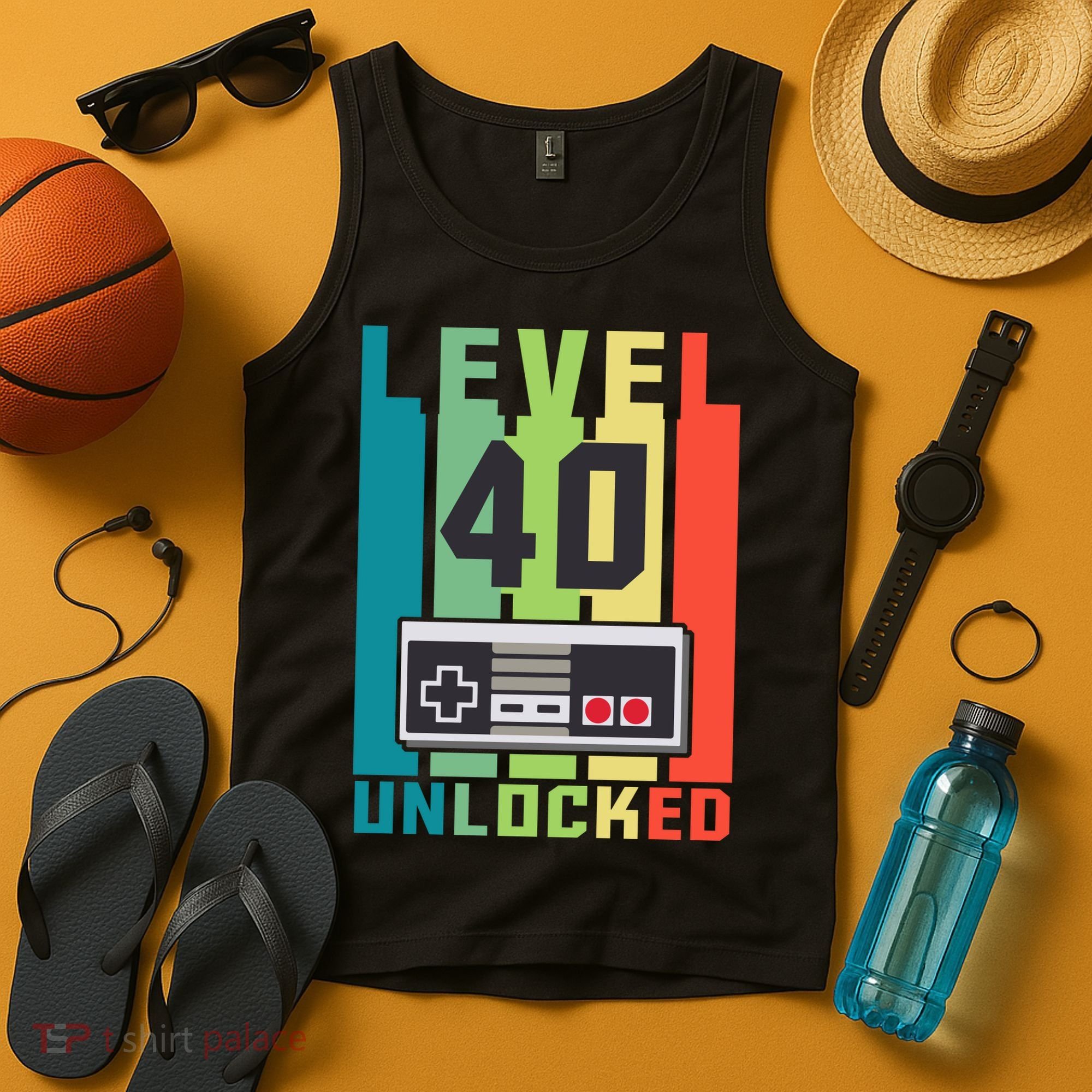 Level 40 Unlocked Funny Retro Gamer Birthday Tank Top
