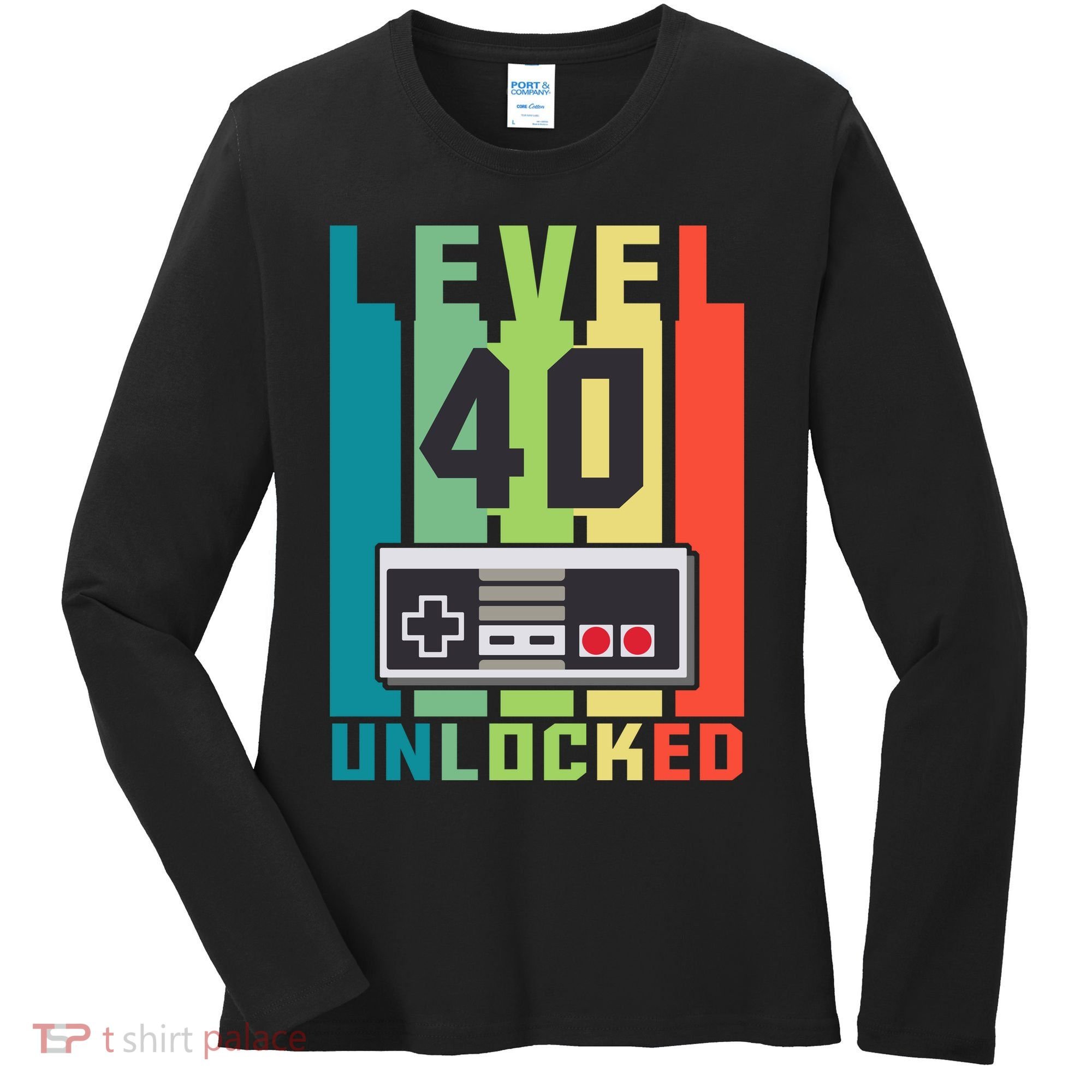 Level 40 Unlocked Funny Retro Gamer Birthday Women's Long Sleeve Shirt