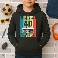 Level 40 Unlocked Funny Retro Gamer Birthday Kids Hoodie thumb 2