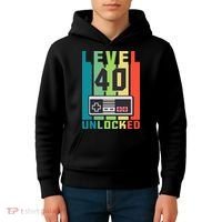 Level 40 Unlocked Funny Retro Gamer Birthday Kids Hoodie thumb 4