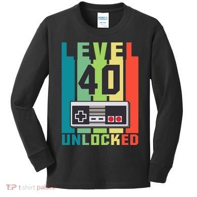 Level 40 Unlocked Funny Retro Gamer Birthday Kids Long Sleeve Shirt