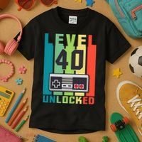 Level 40 Unlocked Funny Retro Gamer Birthday Kids T-Shirt thumb 3