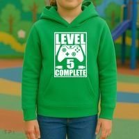 Level 5 Complete Video Gamer 5th Birthday Kids Hoodie thumb 3