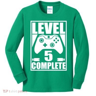 Level 5 Complete Video Gamer 5th Birthday Kids Long Sleeve Shirt