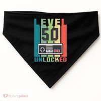 Level 50 Unlocked Funny Retro Gamer Birthday USA-Made Doggie Bandana thumb 0