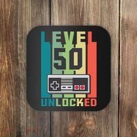 Level 50 Unlocked Funny Retro Gamer Birthday Coaster thumb 0