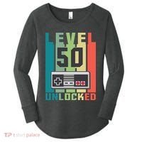 Level 50 Unlocked Funny Retro Gamer Birthday Women's Perfect Tri Tunic Long Sleeve Shirt thumb 0