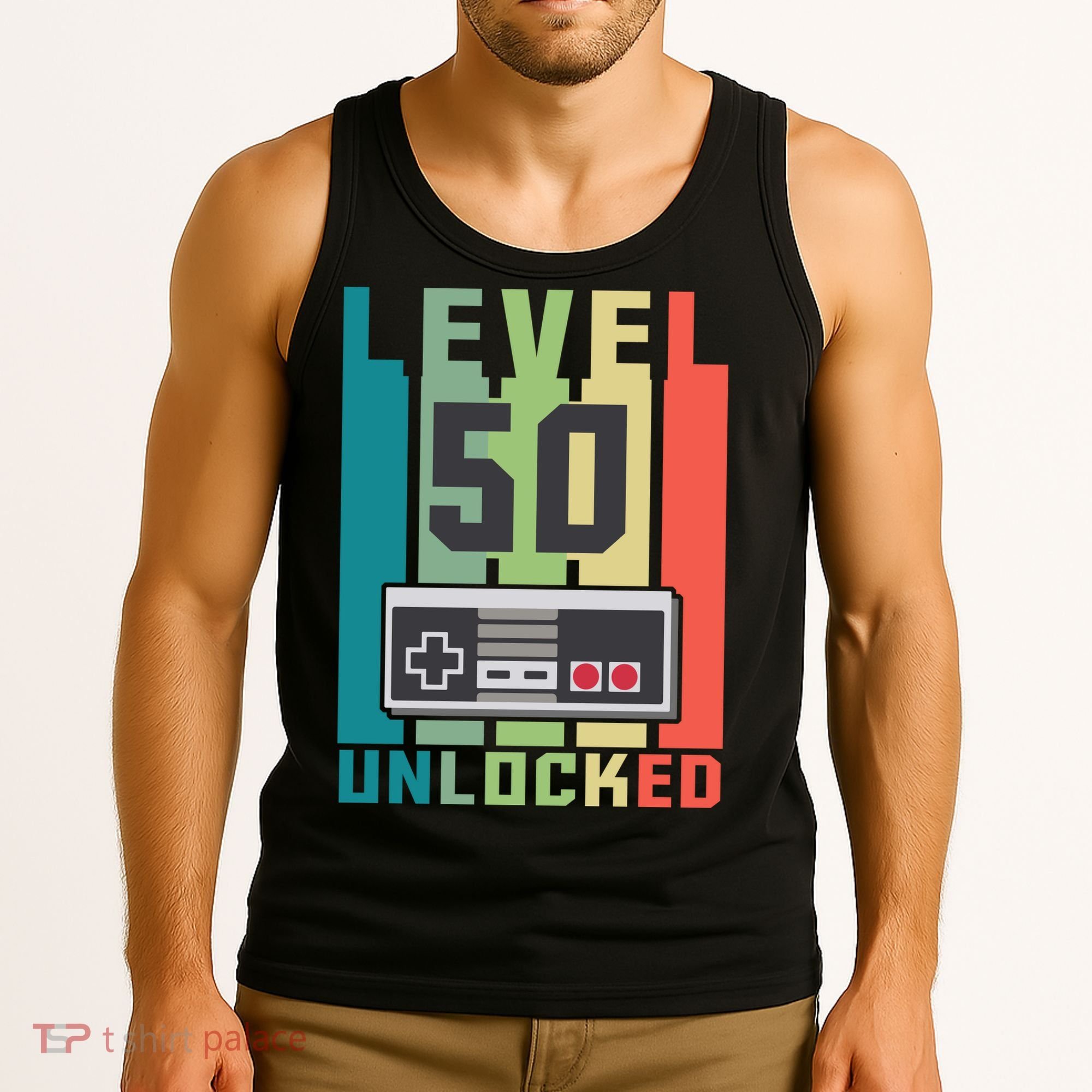 Level 50 Unlocked Funny Retro Gamer Birthday Tank Top