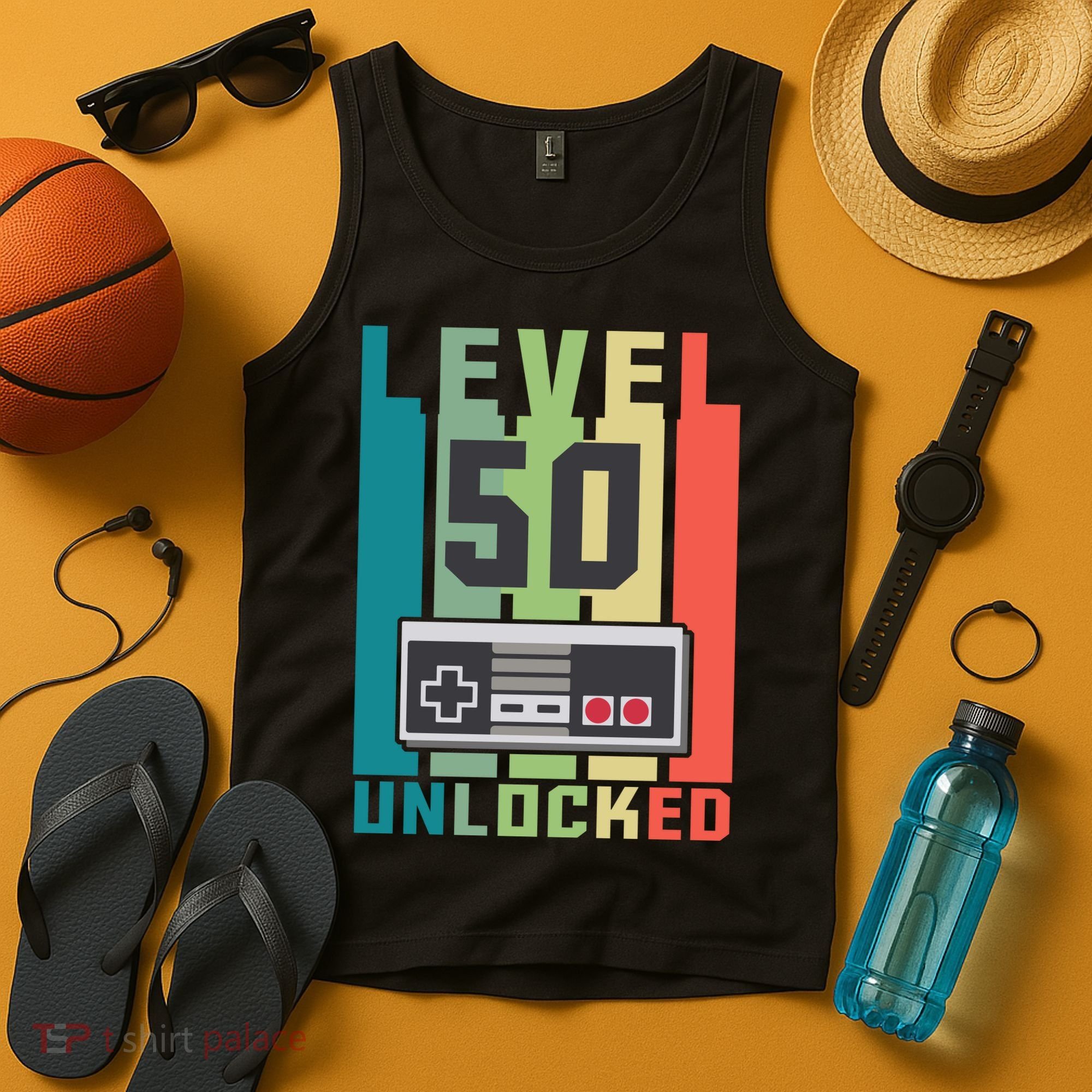 Level 50 Unlocked Funny Retro Gamer Birthday Tank Top