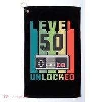 Level 50 Unlocked Funny Retro Gamer Birthday Golf Towel thumb 0