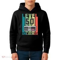 Level 50 Unlocked Funny Retro Gamer Birthday Kids Hoodie thumb 4