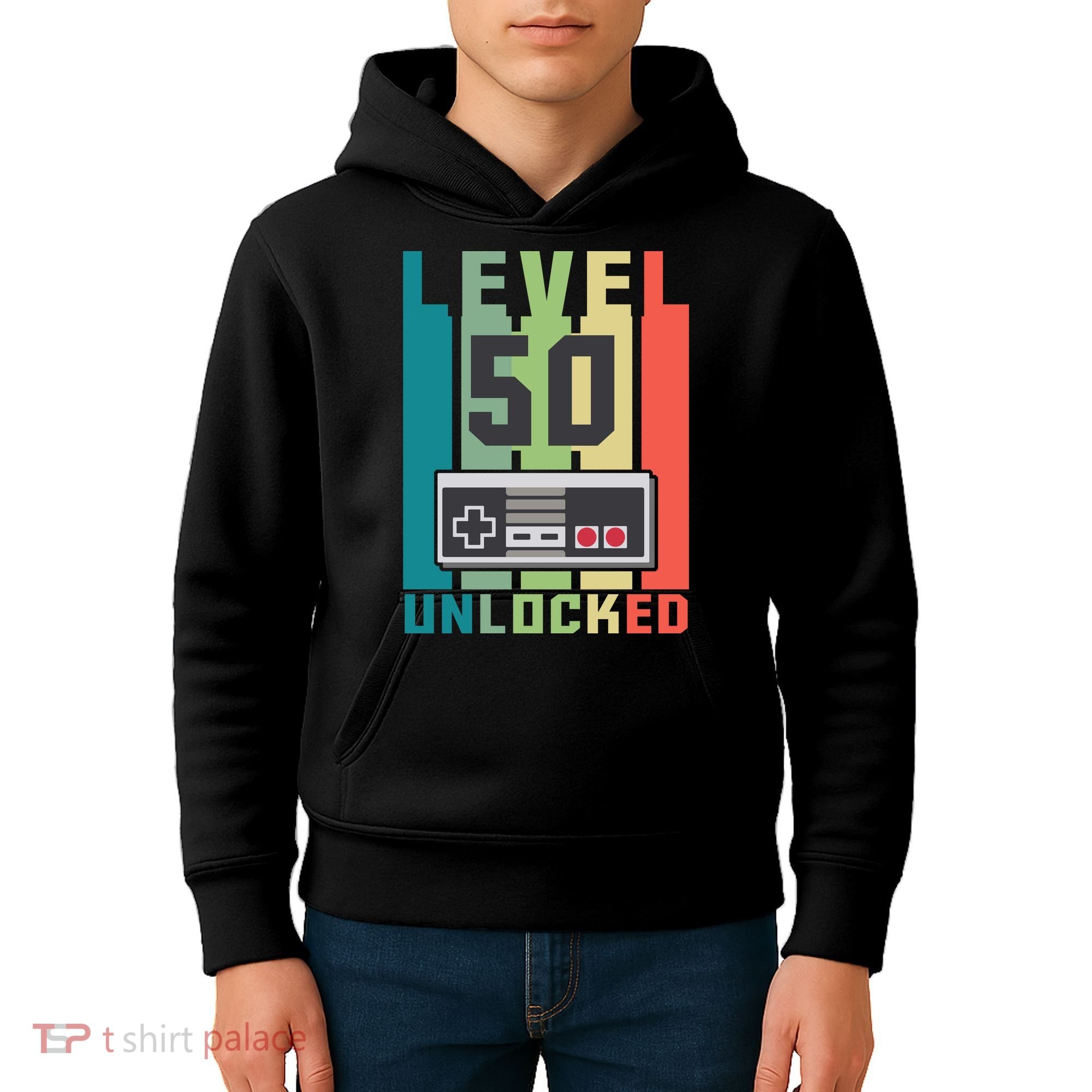 Level 50 Unlocked Funny Retro Gamer Birthday Kids Hoodie