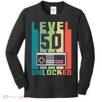 Level 50 Unlocked Funny Retro Gamer Birthday Kids Long Sleeve Shirt thumb 0