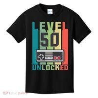 Level 50 Unlocked Funny Retro Gamer Birthday Kids T-Shirt thumb 0