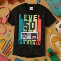 Level 50 Unlocked Funny Retro Gamer Birthday Kids T-Shirt thumb 3