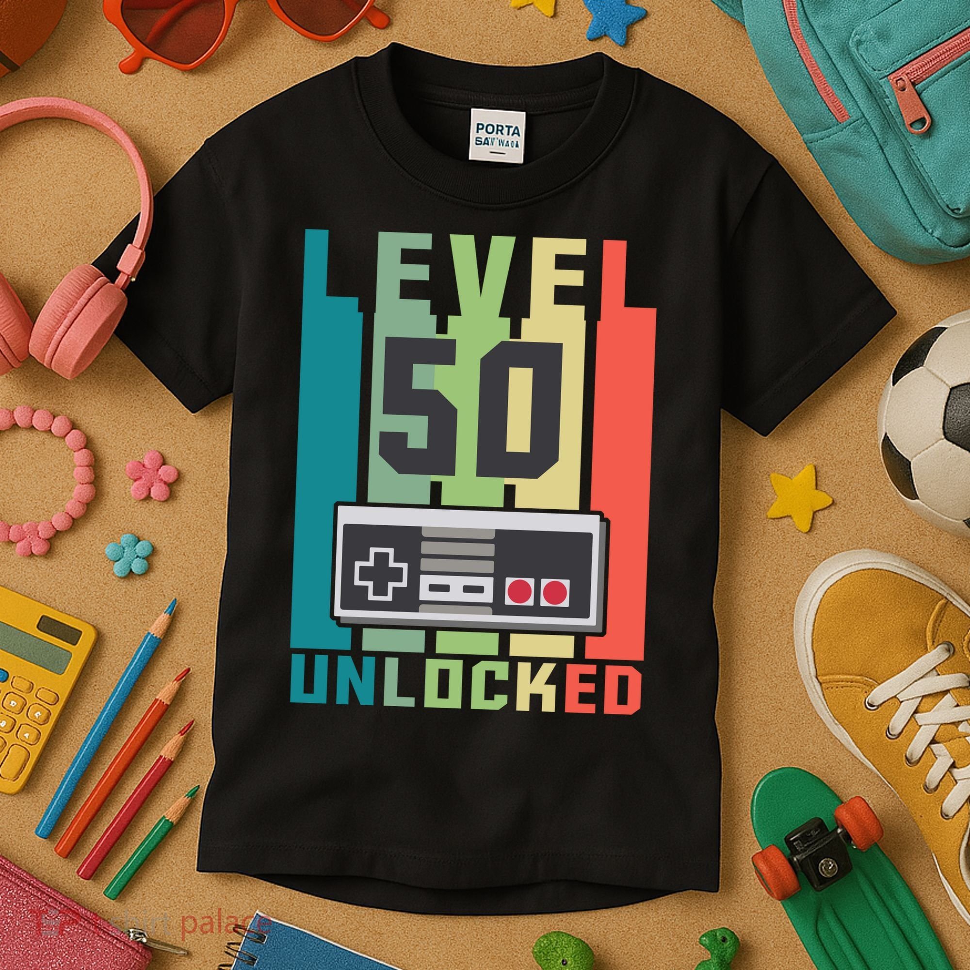 Level 50 Unlocked Funny Retro Gamer Birthday Kids T-Shirt
