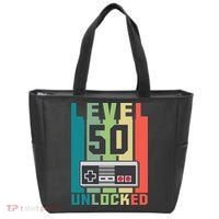 Level 50 Unlocked Funny Retro Gamer Birthday Tote Bag thumb 0