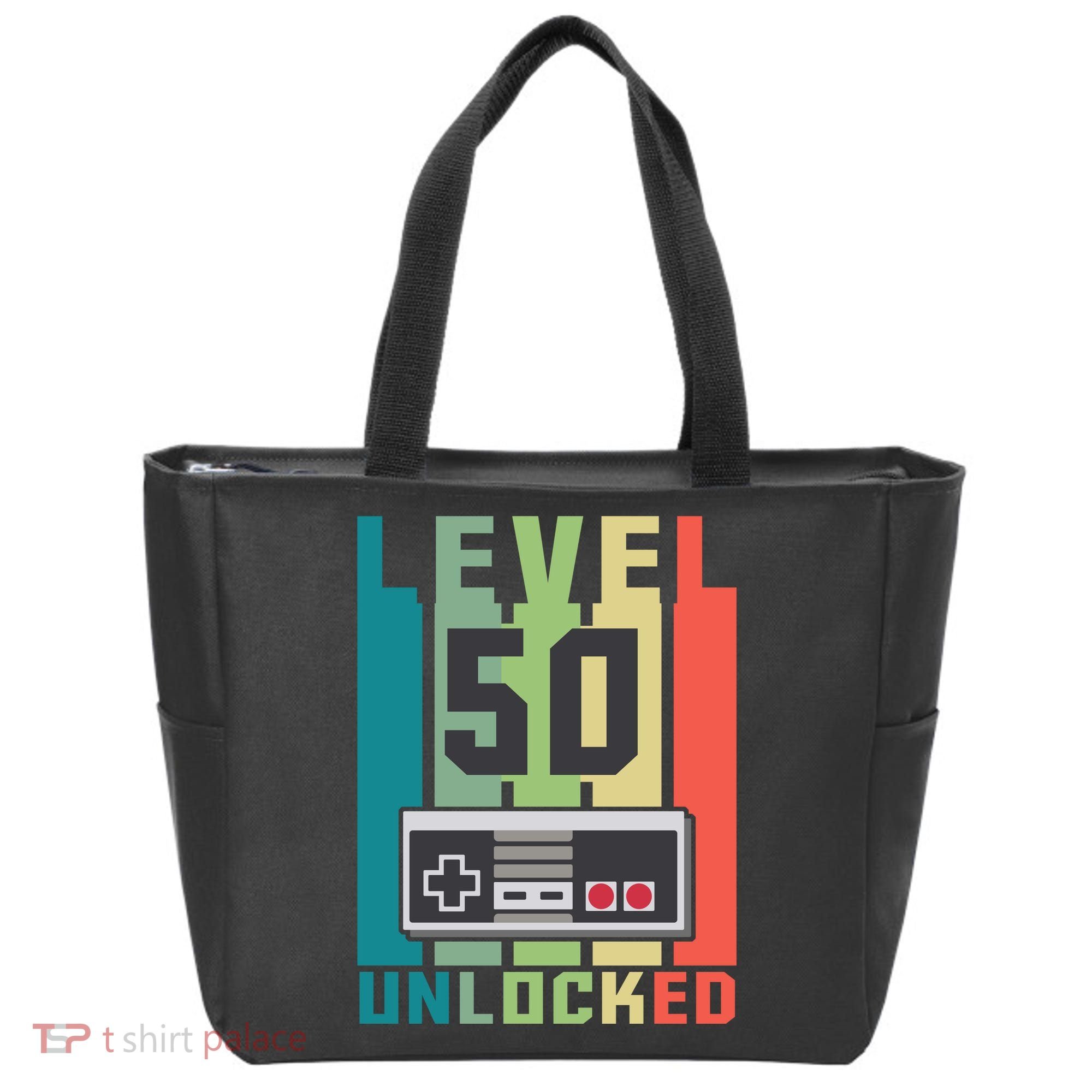 Level 50 Unlocked Funny Retro Gamer Birthday Tote Bag