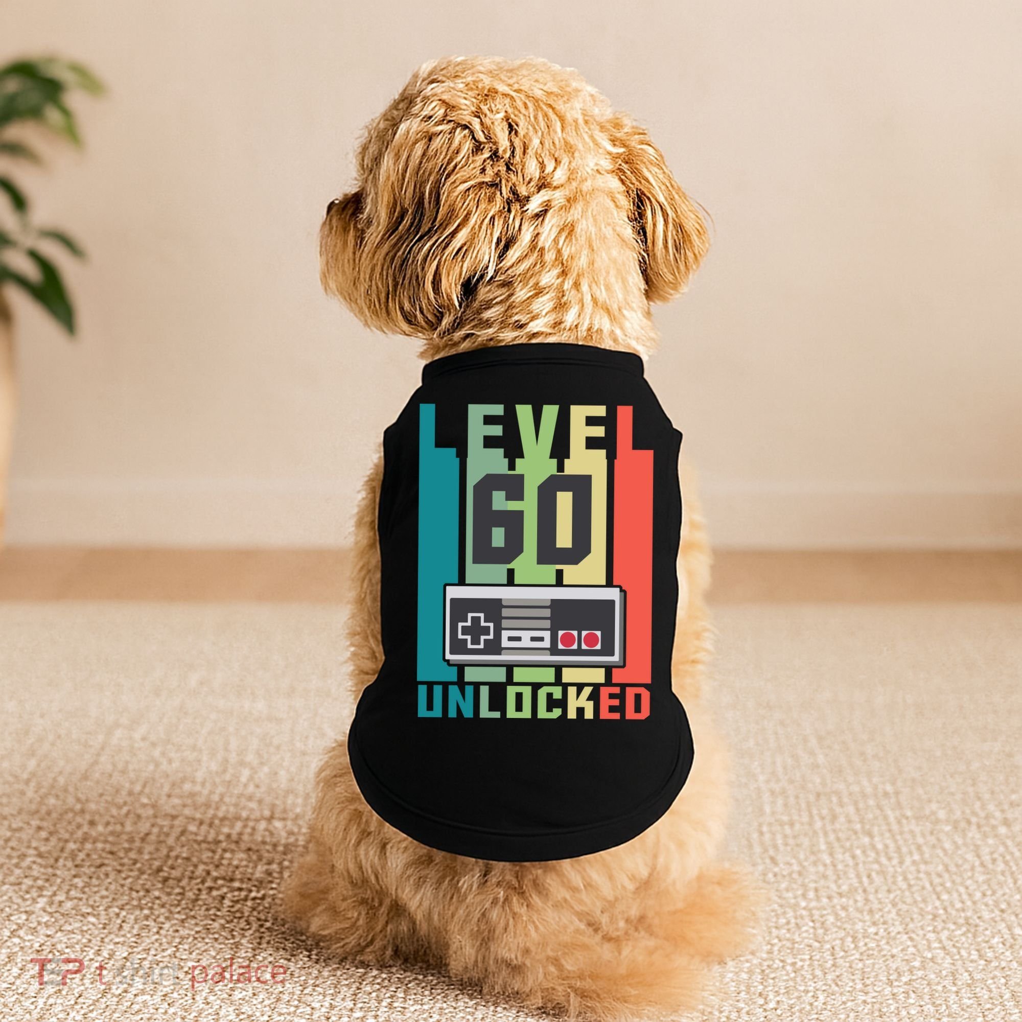 Level 60 Unlocked Funny Retro Gamer Birthday Doggie Tank