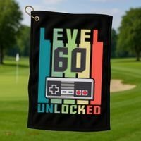 Level 60 Unlocked Funny Retro Gamer Birthday Golf Towel thumb 1