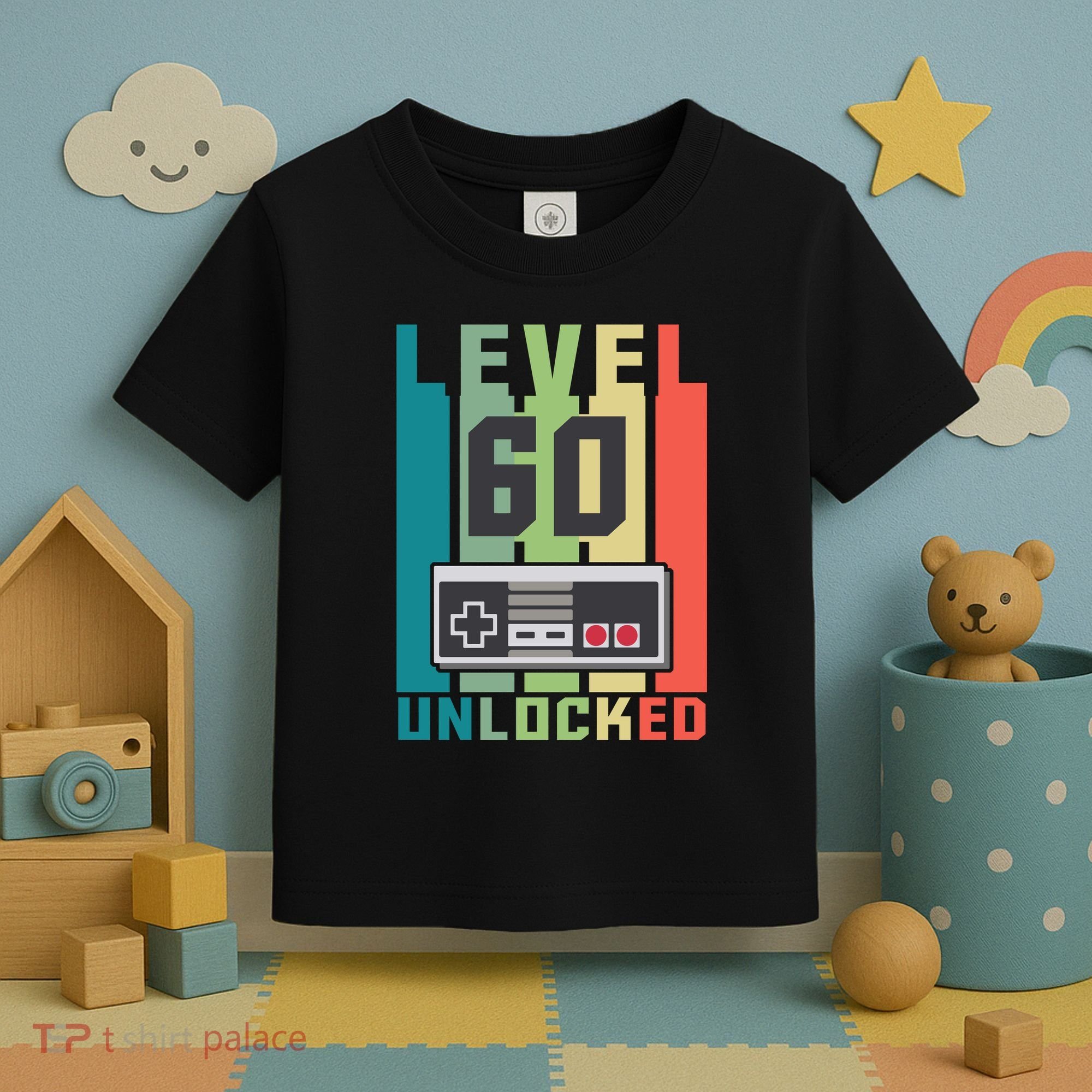 Level 60 Unlocked Funny Retro Gamer Birthday Toddler T-Shirt