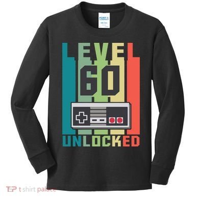 Level 60 Unlocked Funny Retro Gamer Birthday Kids Long Sleeve Shirt