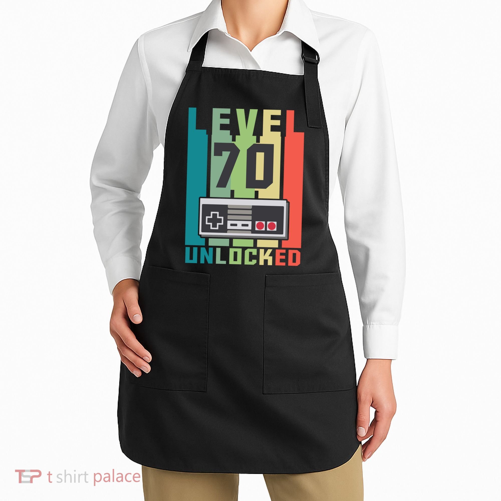 Level 70 Unlocked Funny Retro Gamer Birthday Apron