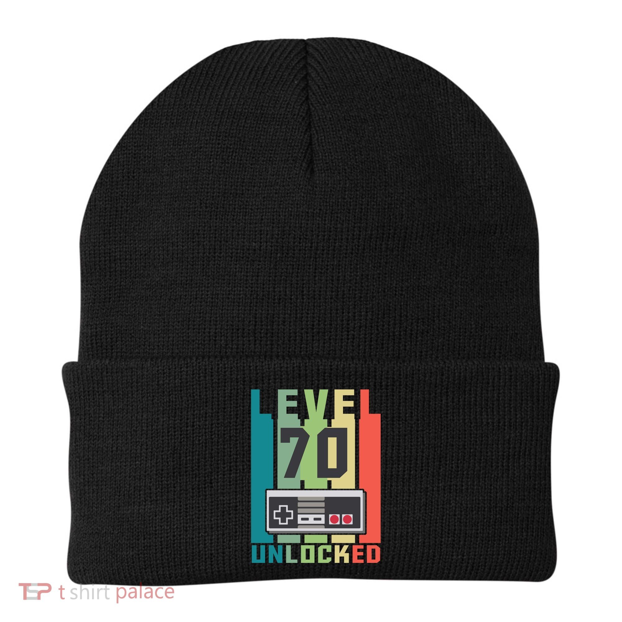 Level 70 Unlocked Funny Retro Gamer Birthday Beanie