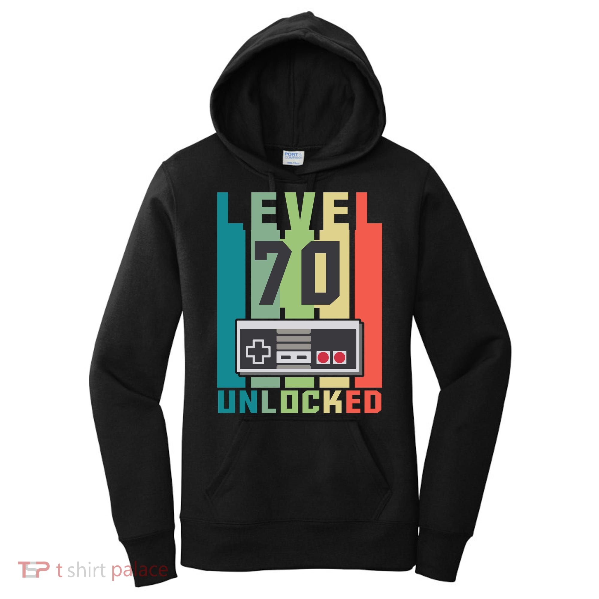 Level 70 Unlocked Funny Retro Gamer Birthday Women's Hoodie