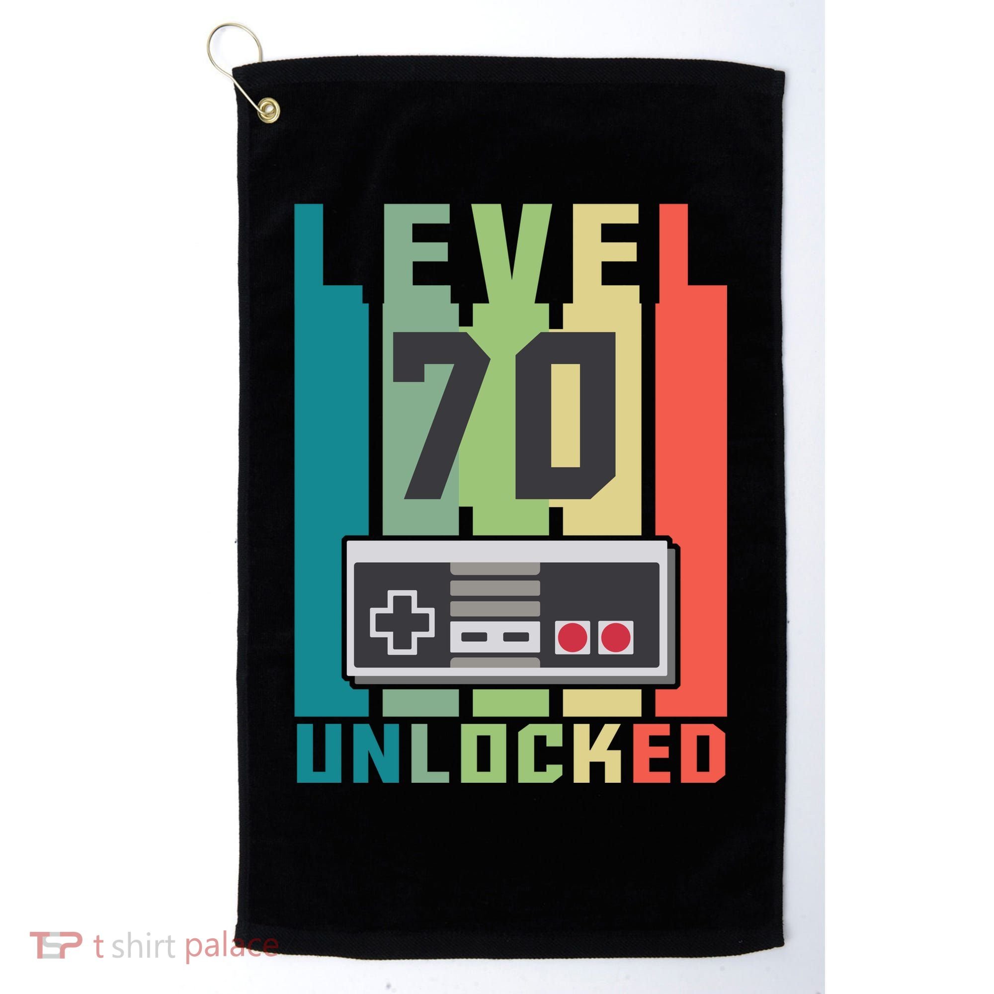 Level 70 Unlocked Funny Retro Gamer Birthday Golf Towel