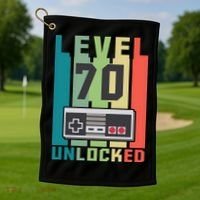 Level 70 Unlocked Funny Retro Gamer Birthday Golf Towel thumb 1