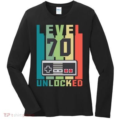 Level 70 Unlocked Funny Retro Gamer Birthday Women's Long Sleeve Shirt