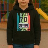 Level 70 Unlocked Funny Retro Gamer Birthday Kids Hoodie thumb 3