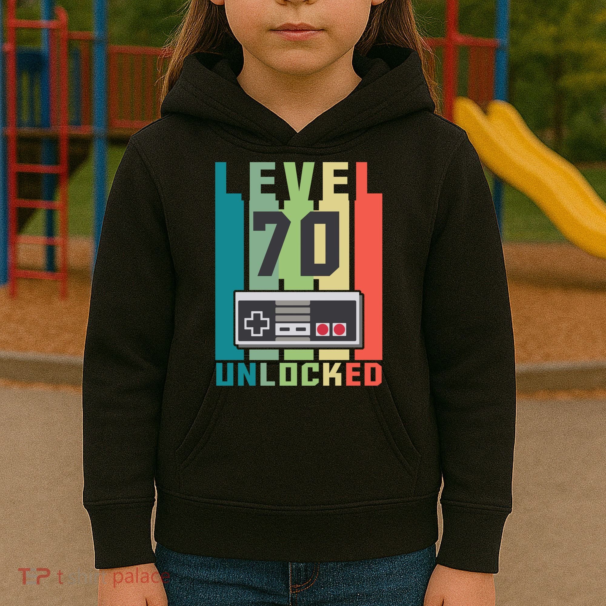 Level 70 Unlocked Funny Retro Gamer Birthday Kids Hoodie