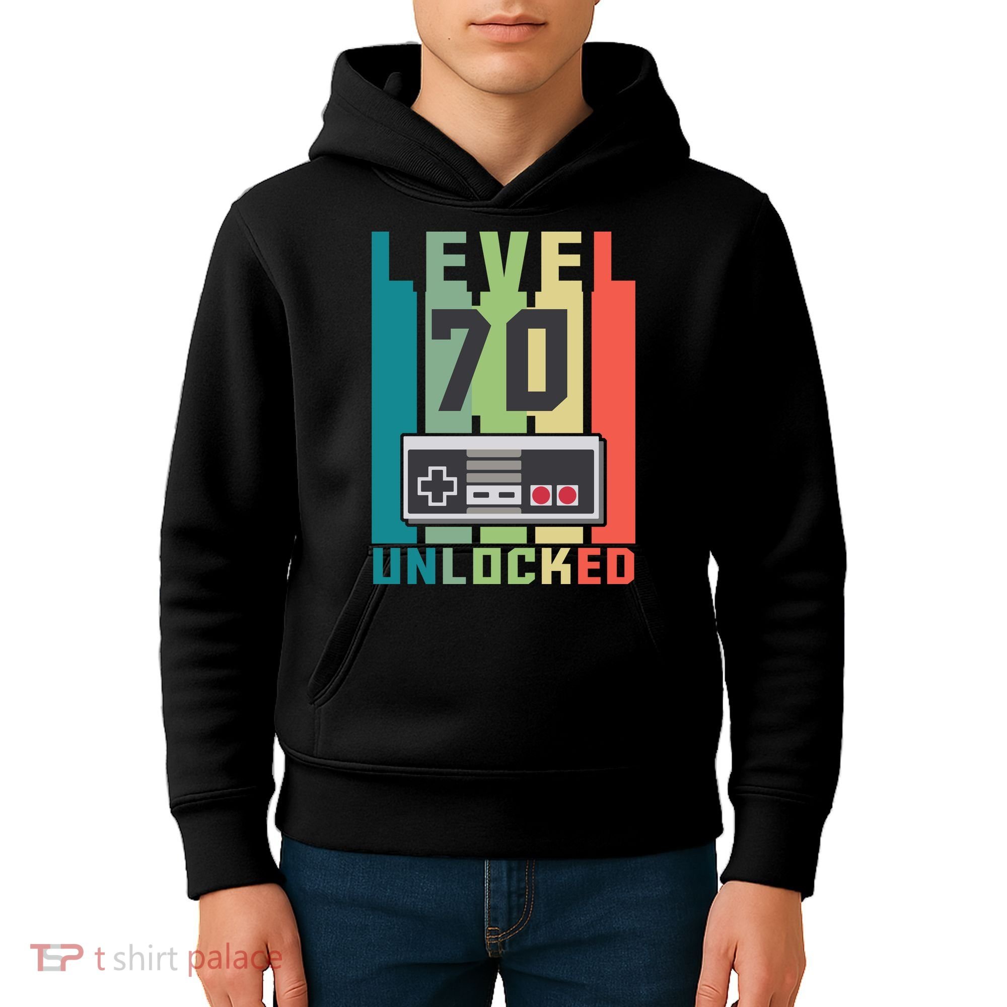 Level 70 Unlocked Funny Retro Gamer Birthday Kids Hoodie