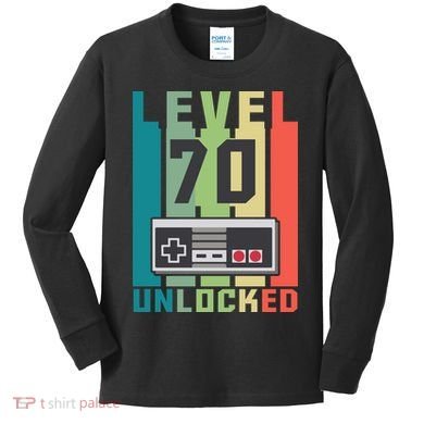 Level 70 Unlocked Funny Retro Gamer Birthday Kids Long Sleeve Shirt