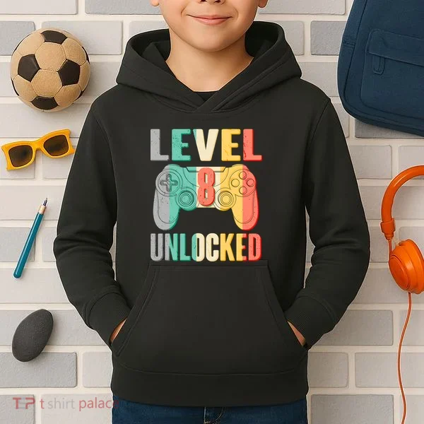 Level 8 Unlocked Eight Years Old Kids Hoodie