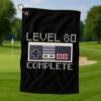 Level 80 Complete Retro Gamer 80th Birthday Golf Towel thumb 1