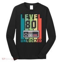 Level 80 Unlocked Funny Retro Gamer Birthday Long Sleeve Shirt thumb 0