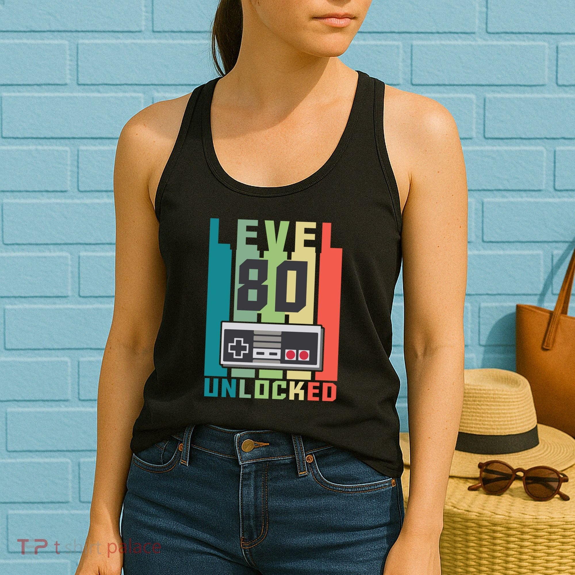 Level 80 Unlocked Funny Retro Gamer Birthday Women's Tank Top