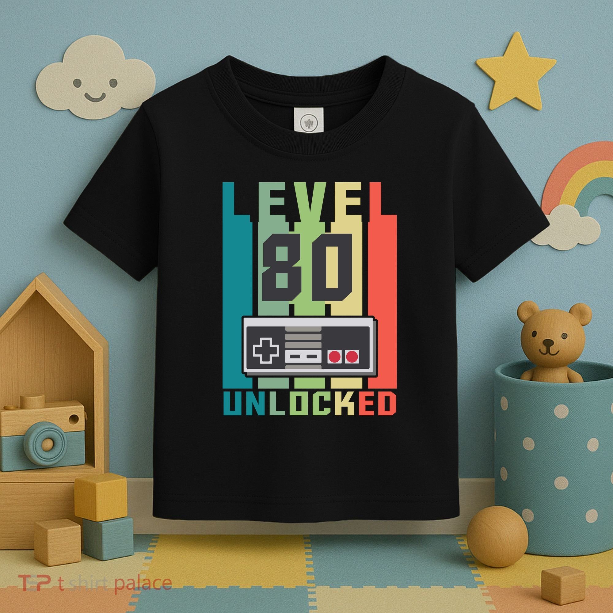 Level 80 Unlocked Funny Retro Gamer Birthday Toddler T-Shirt