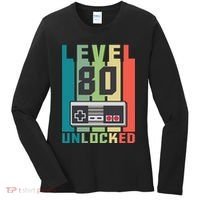 Level 80 Unlocked Funny Retro Gamer Birthday Women's Long Sleeve Shirt thumb 0