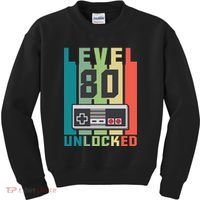 Level 80 Unlocked Funny Retro Gamer Birthday Kids Sweatshirt thumb 0