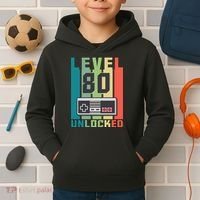 Level 80 Unlocked Funny Retro Gamer Birthday Kids Hoodie thumb 2