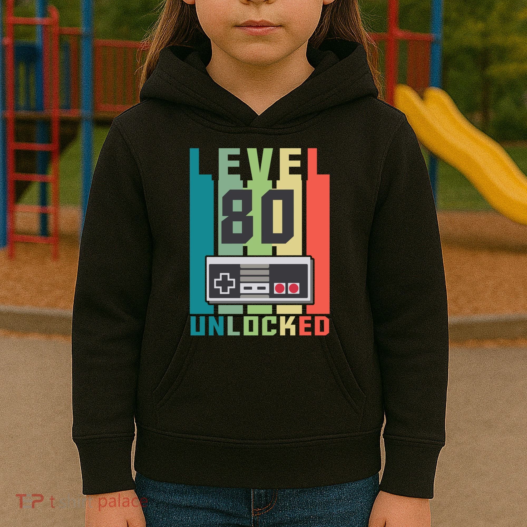 Level 80 Unlocked Funny Retro Gamer Birthday Kids Hoodie