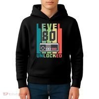 Level 80 Unlocked Funny Retro Gamer Birthday Kids Hoodie thumb 4