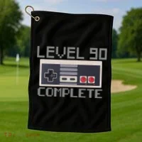 Level 90 Complete Retro Gamer 90th Birthday Golf Towel thumb 1