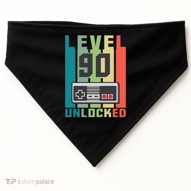 Level 90 Unlocked Funny Retro Gamer Birthday USA-Made Doggie Bandana