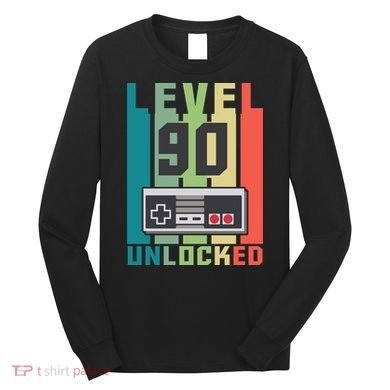 Level 90 Unlocked Funny Retro Gamer Birthday Long Sleeve Shirt