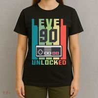 Level 90 Unlocked Funny Retro Gamer Birthday T-Shirt thumb 4